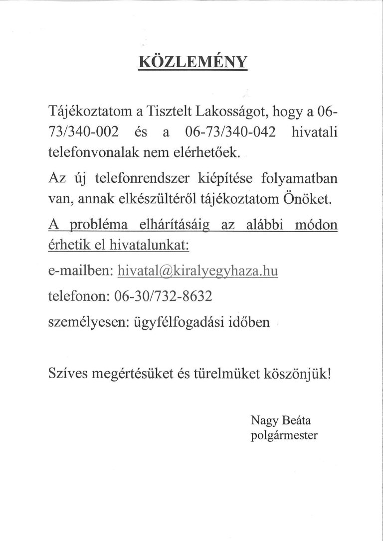 Átmeneti elérhetőségeink
